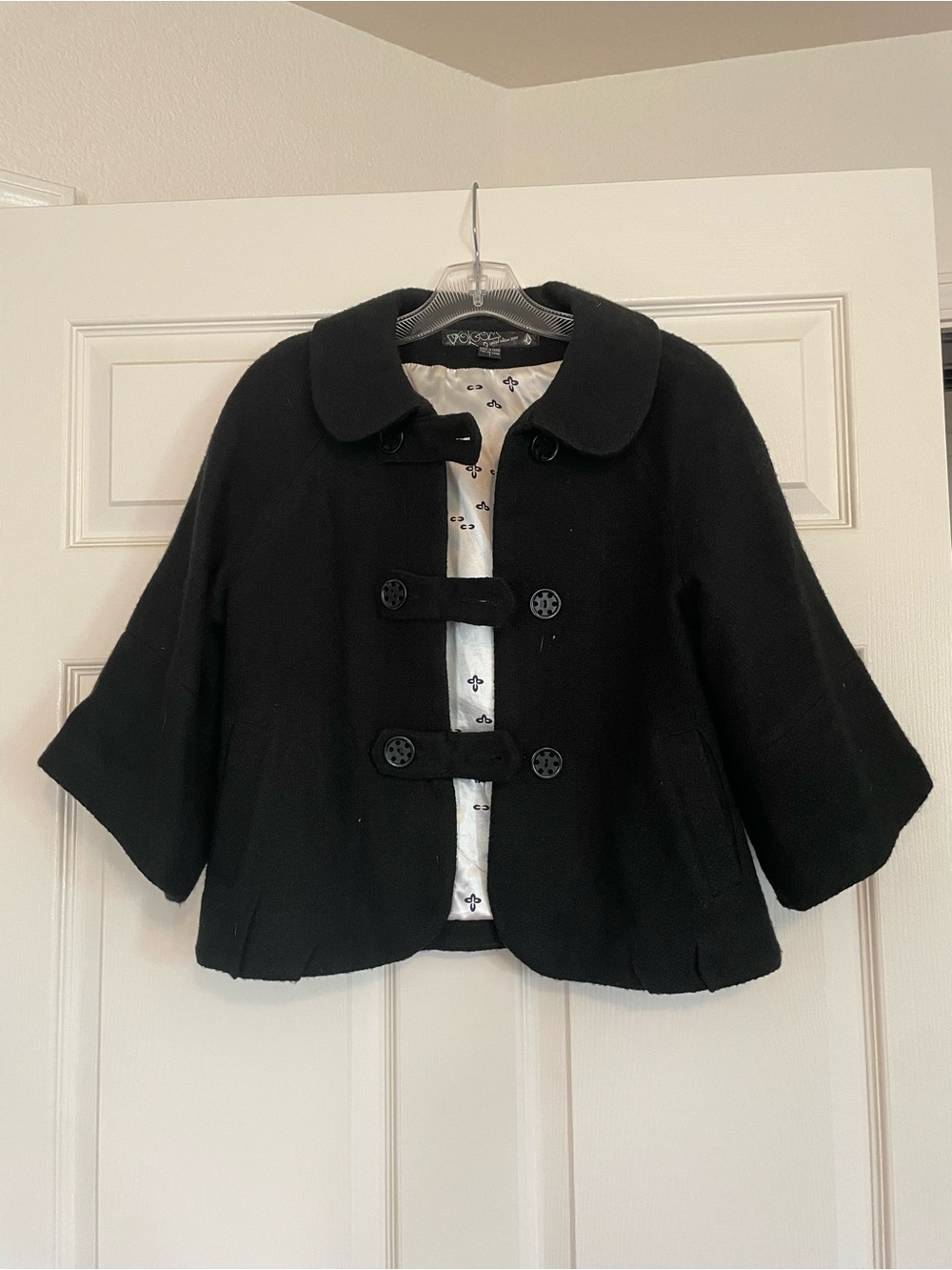 Volcom Black Short Pea Coat with Button Placket